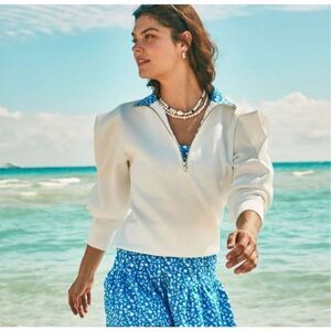 ADDISON BAY Poplar Pullover Jacket White Courtside Blue Small NWT $148